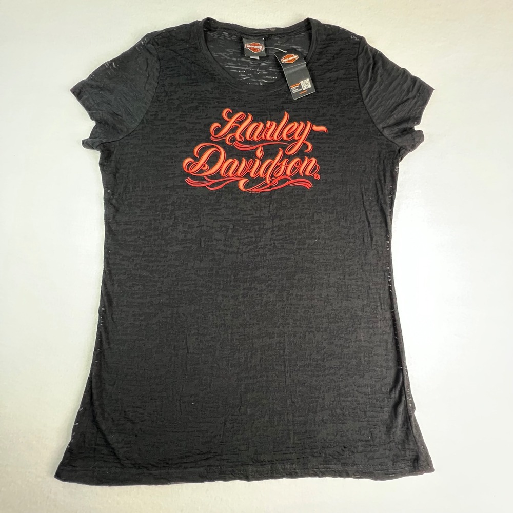 Harley-Davidson Womens 3X NWT Flame Lettering Burnout T-Shirt Black Frontier NE
